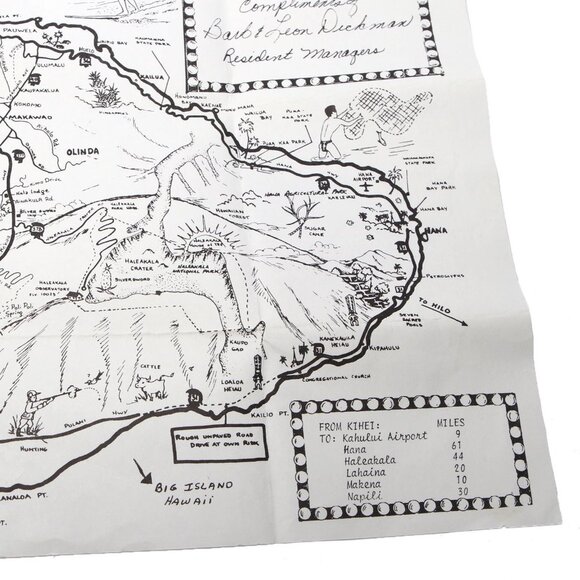 Vintage Hawaii Map Luana Kai Resort Maui Island Tropical Waipuilani Beach 1980s - Picture 7 of 11